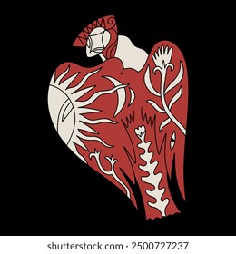 Whimsical alkonost syrin folk slavic mythology bird woman character. Fairytale vector illustration, hand-drawn magic boho esoteric fairy book illustration clipart art