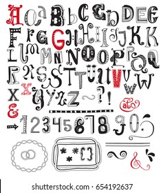 Whimsical Alphabet, Numbers and Special Character Glyphs - Playful sets of two full typefaces, including numbers, question and exclamation mark and keyboard characters