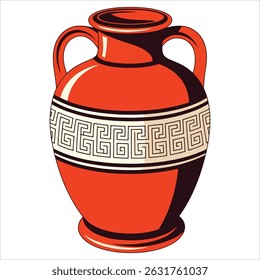 Whimsical ancient Greek pottery illustration featuring a decorative amphora. Showcases traditional ceramic designs. Ideal for history education or stylish decor.