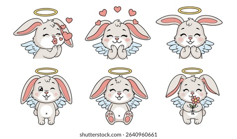 Whimsical Angel Bunny Collection A Set Of Adorable Illustrated Cartoon Characters