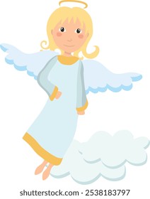 Whimsical Angel with Cloud vector illustration