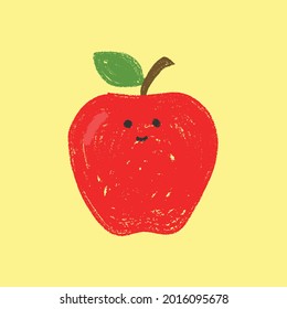 whimsical apple illustration, crayon apple illustration