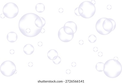 Una disposición caprichosa de burbujas de jabón transparentes en varios tamaños flotando sobre un fondo blanco puro que crea una sensación de ligereza y diversión