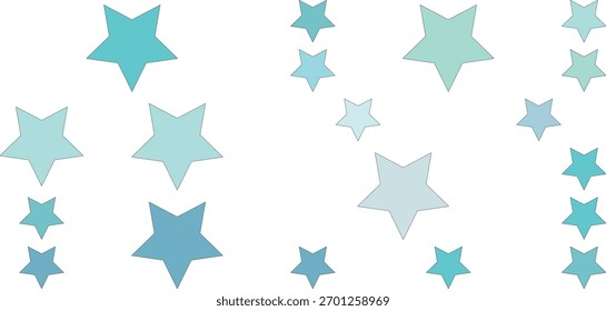 Um arranjo caprichoso de estrelas de vários tamanhos em tons de azul claro e azul escuro, artisticamente espalhados contra um pano de fundo branco limpo para um efeito visual delicioso.