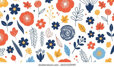 Uma caprichosa matriz de diversas flores e folhagens adornadas em um fundo branco e cristalino