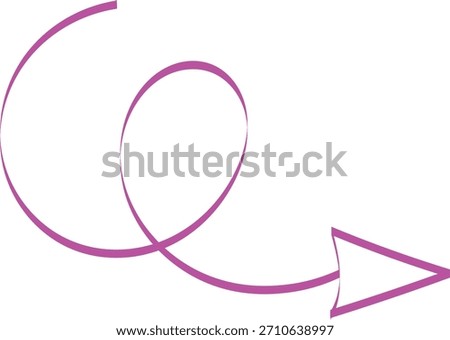 Whimsical arrow with a curly tail pointing right in pink.
