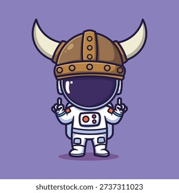Whimsical Astronaut Viking Pointing Up Vector Illustration