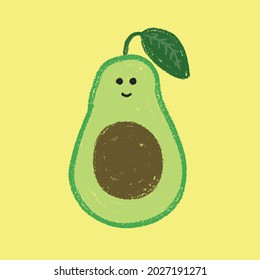 whimsical avocado illustration, crayon style avocado fruit illustration