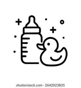 Whimsical baby necessities bottle duckie pluses. Icon symbol illustration