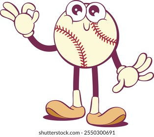 Whimsical baseball ball cartoon groovy character