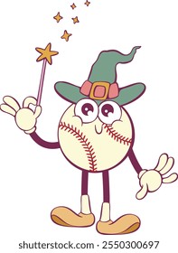 Whimsical baseball ball cartoon groovy character