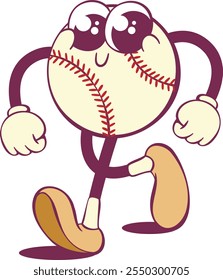 Whimsical baseball ball cartoon groovy character