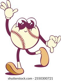 Whimsical baseball ball cartoon groovy character