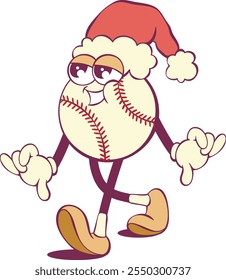 Whimsical baseball ball cartoon groovy character