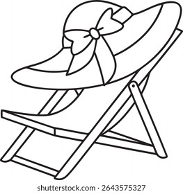 Uma encantadora representação de arte de linha de uma cadeira relaxante da praia com um elegante chapéu de sol que evoca um senso de tranquilidade e vibrações de verão despreocupadas
