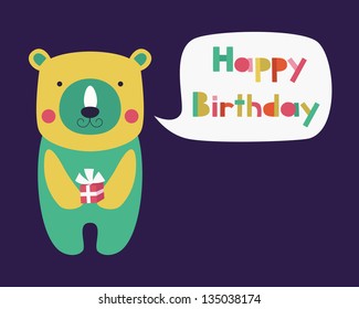 whimsical bear happy birthday card design. vector illustration