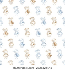 Whimsical Bedtime Bear Buddies Vector Seamless Pattern can be use for background and apparel design