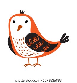 Whimsical bird doodle illustration. For children books, greeting cards, stickers, prints