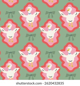 Whimsical birds and bows pattern for cottage decor design.