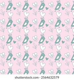 Whimsical Birds and Hearts Pattern on Pink Background,seamless pattern with hearts
