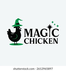 Whimsical Black Chicken Logo with Emerald Green Accents