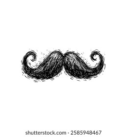 Whimsical black mustache art with detailed, curled ends.