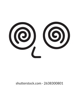 Whimsical black and white face with spiral eyes and simple nose design for a playful, minimalist aesthetic.
