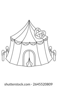 Whimsical black and white line art illustration of a charming gingerbread house, perfect for coloring books and creative projects. This delightful candy house design features intricate details, ready