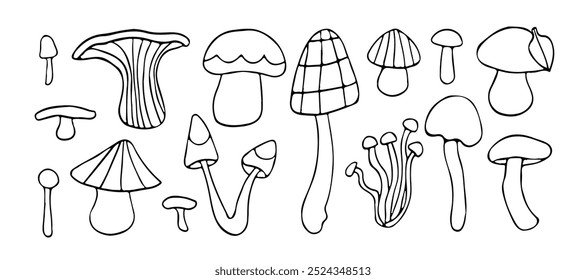 Whimsical Schwarz-Weiß-Pilz-Illustration mit organischen Formen und erdigen Vibes. Perfekt für Wald, Waldthemen oder botanische Kunst mit einer natürlichen Note.