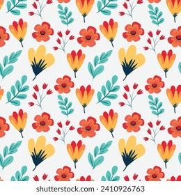 Whimsical Blooms A Seamless Burst of Color on a White Canvas - Vector Floral Textile Design