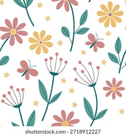 Flor extravagante padrão de azulejos sem costura com flores divertidas e cores brilhantes perfeitas para crianças quartos conceito como flores divertidas e cores brilhantes criar caprichoso padrão de azulejos sem costura perfeito para crianças quartos no Photo Stock Concept e espaço vazio no lado esquerdo, sem texto —ar 7:2 —azulejo