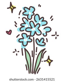 A whimsical blue flower doodle created in vector format. This design features hand-drawn floral elements with playful lines and soft curves, perfect for digital illustrations, stationery.