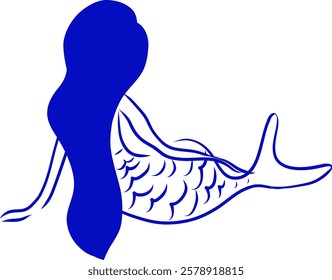 Whimsical blue mermaid vector illustration