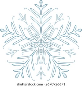 Caprichoso copo de nieve de plata azul. Cristal de hielo de invierno congelado. Escritura a mano de encaje de estilo victoriano de filigrana. Navidades alegres y elemento de diseño feliz del año Nuevo. Copo de nieve de lujo dibujado a mano