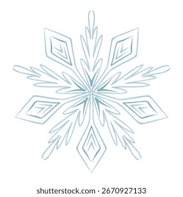 Caprichoso copo de nieve de plata azul. Cristal de hielo de invierno congelado. Escritura a mano de encaje de estilo victoriano de filigrana. Navidades alegres y elemento de diseño feliz del año Nuevo. Copo de nieve de lujo dibujado a mano