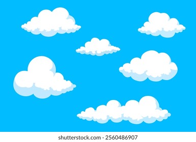 Whimsical Blue Sky with Fluffy White Clouds Illustration