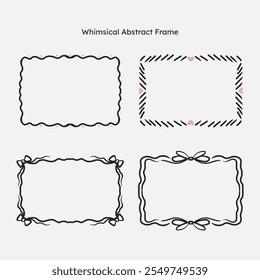 whimsical border frame set. hand drawn scribble line, ribbon bow frame for invitation, valentine or christmas design.