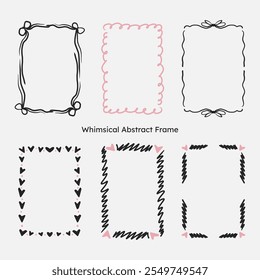 whimsical border frame set. hand drawn scribble line, ribbon bow frame for invitation, valentine or christmas design.