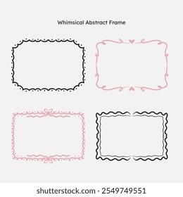 whimsical border frame set. hand drawn scribble line, ribbon bow frame for invitation, valentine or christmas design.