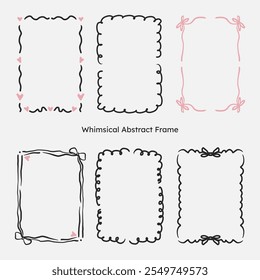 whimsical border frame set. hand drawn scribble line, ribbon bow frame for invitation, valentine or christmas design.