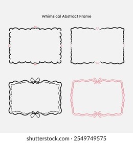 whimsical border frame set. hand drawn scribble line, ribbon bow frame for invitation, valentine or christmas design.