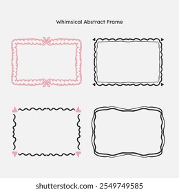 whimsical border frame set. hand drawn scribble line, ribbon bow frame for invitation, valentine or christmas design.