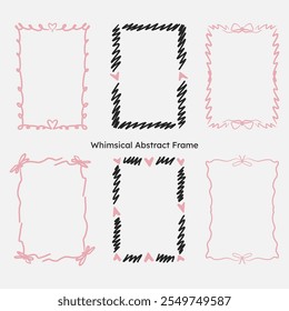 whimsical border frame set. hand drawn scribble line, ribbon bow frame for invitation, valentine or christmas design.