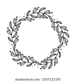 Whimsical Botanical Circle Frame, Black and White Monogram, Custom Logo Illustration