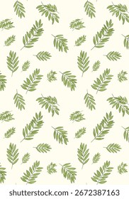 A whimsical botanical pattern featuring delicate green fern fronds scattered across a creamy off-white textured background for a fresh and natural aesthetic