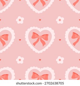 Whimsical bow with flower vector seamless pattern. Background for gift wrapping, stationery, textiles, branding and wedding print projects.