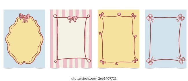whimsical bow frame with pastel color art coquette style for kid and young birthday card template