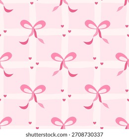 Whimsical Bogen mit Herz Vektor nahtlose Muster. Romantischer Hintergrund für Geschenkverpackungen, Schreibwaren, Textilien, Branding und Hochzeitsdruckprojekte.