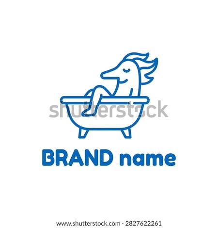 Whimsical brand logo featuring relaxed person in bathtub.