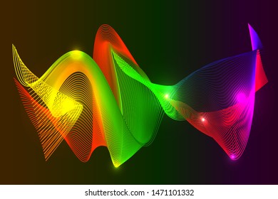 
whimsical bright luminous waves shimmering in all colors of the rainbow